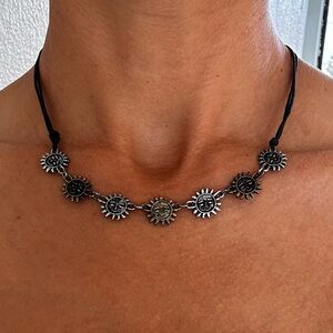 Claire’s Sun Burst Charm Black Cord Necklace